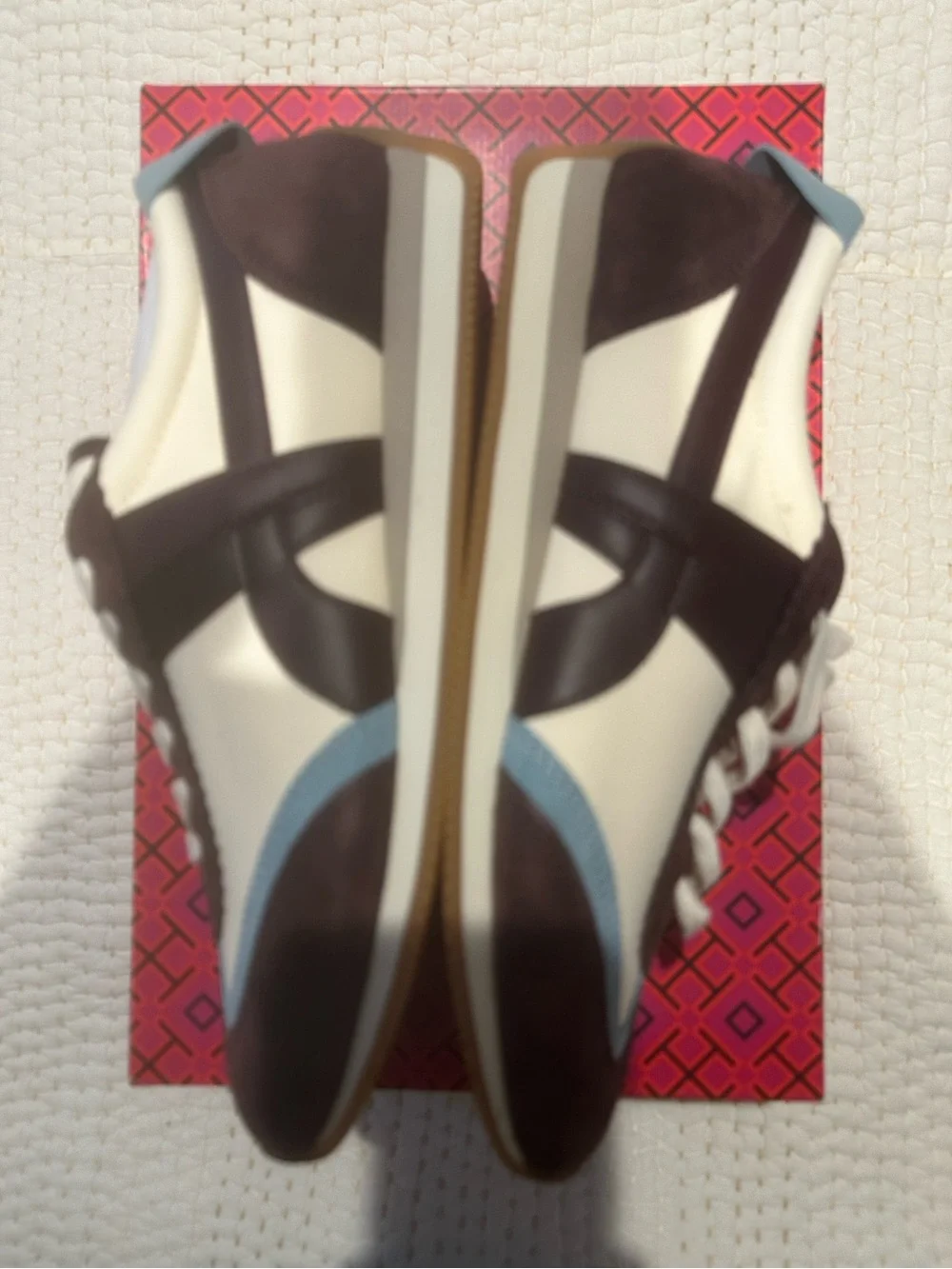 Tory Burch Cream,HANK SNEAKER  Light Blue & Dark Brown Suede Lace-Up Sneakers